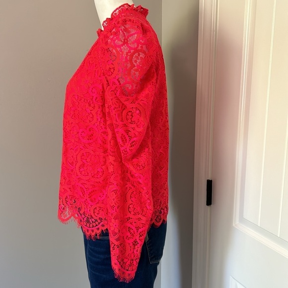Lilly Pulitzer Averi Lace Top Ruby Red Two Tone Carnival Lace Shirt Sz S - Picture 9 of 16
